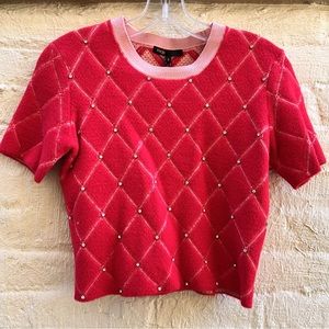 NWT Maje Moderne Rhinestone Quilted Top/Sweater Sz 1 / Small